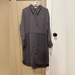 Prologue Gray Collard Button Up Long Sleeve Dress Womens M